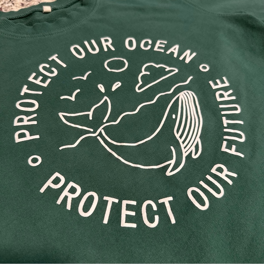 Green Size S “Protect Our Ocean Protect Our Future” Pullover Crewneck Sweater - Picture 2 of 5